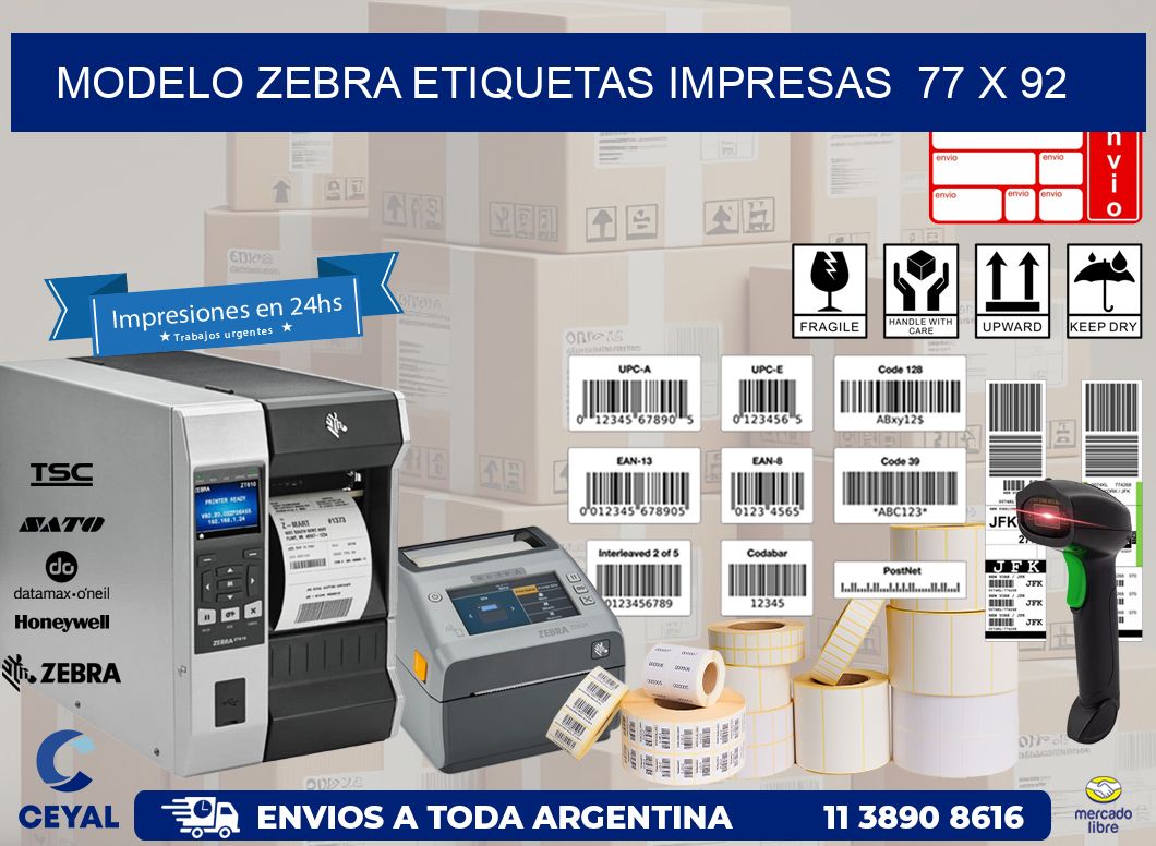 MODELO ZEBRA ETIQUETAS IMPRESAS  77 x 92