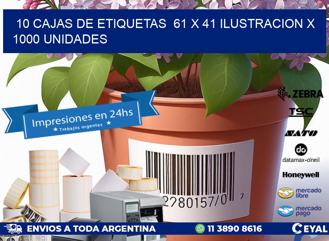 10 CAJAS DE ETIQUETAS  61 x 41 ILUSTRACION X 1000 UNIDADES