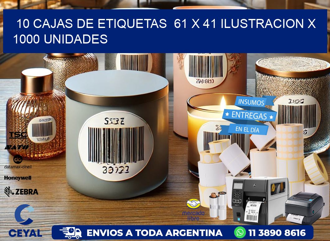 10 CAJAS DE ETIQUETAS  61 x 41 ILUSTRACION X 1000 UNIDADES