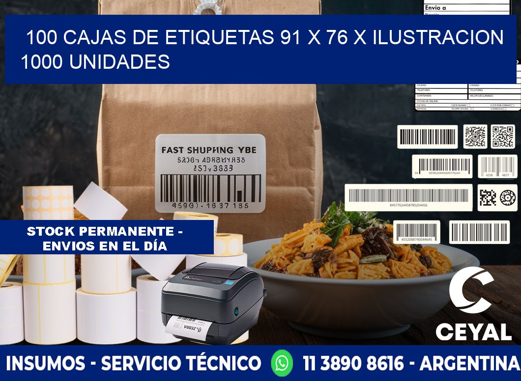 100 CAJAS DE ETIQUETAS 91 x 76 X ILUSTRACION 1000 UNIDADES