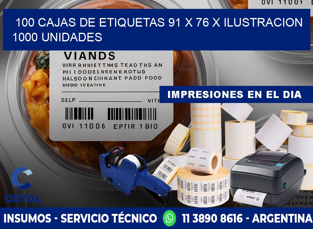 100 CAJAS DE ETIQUETAS 91 x 76 X ILUSTRACION 1000 UNIDADES