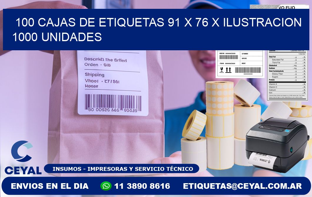 100 CAJAS DE ETIQUETAS 91 x 76 X ILUSTRACION 1000 UNIDADES