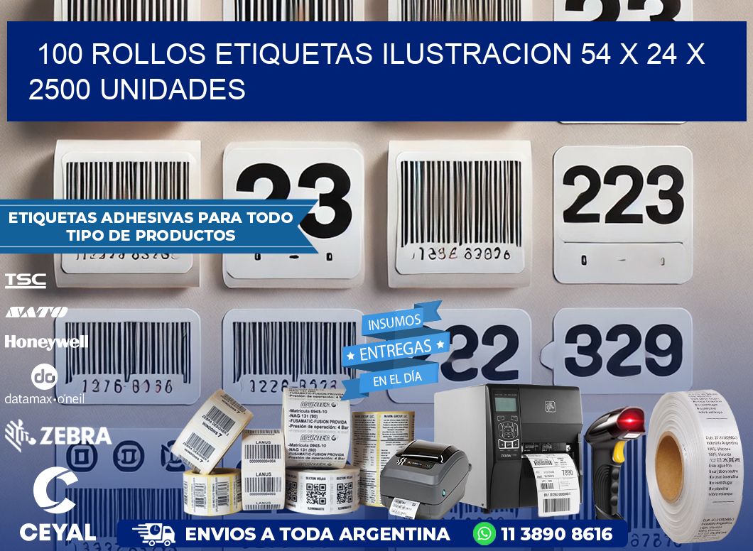 100 ROLLOS ETIQUETAS ILUSTRACION 54 x 24 X 2500 UNIDADES