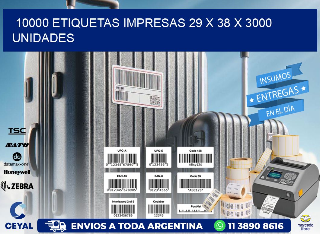 10000 ETIQUETAS IMPRESAS 29 x 38 X 3000 UNIDADES