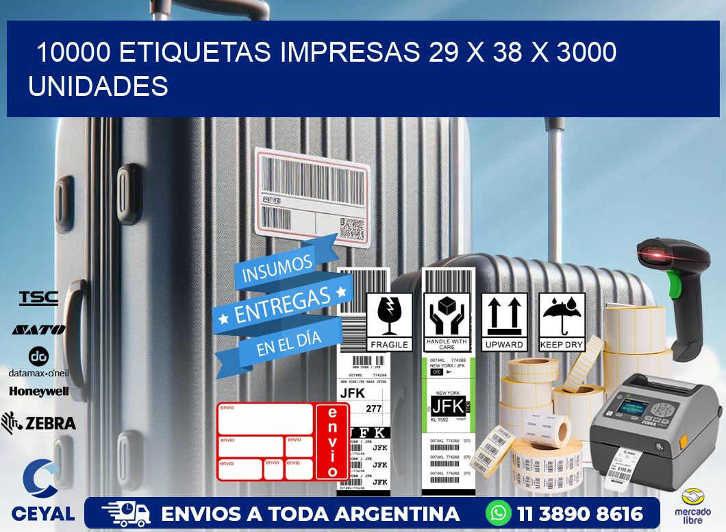 10000 ETIQUETAS IMPRESAS 29 x 38 X 3000 UNIDADES