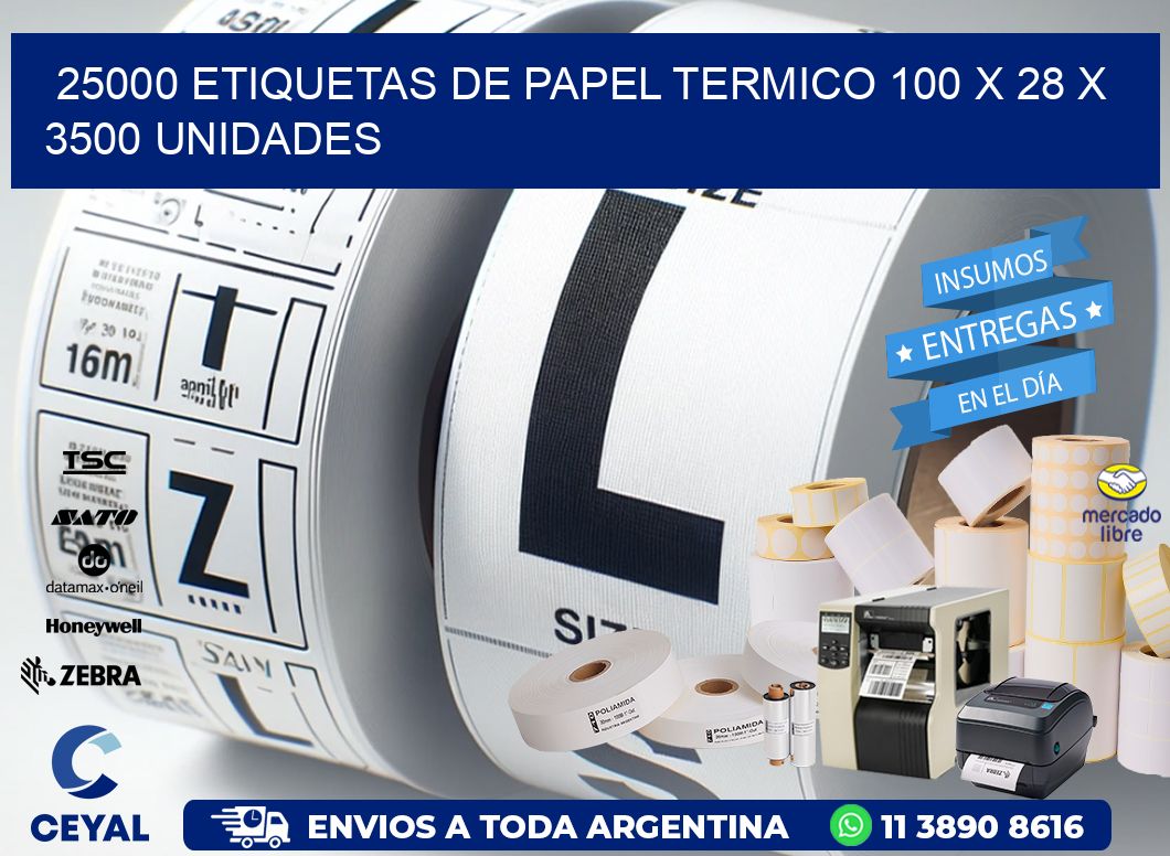 25000 ETIQUETAS DE PAPEL TERMICO 100 x 28 X 3500 UNIDADES