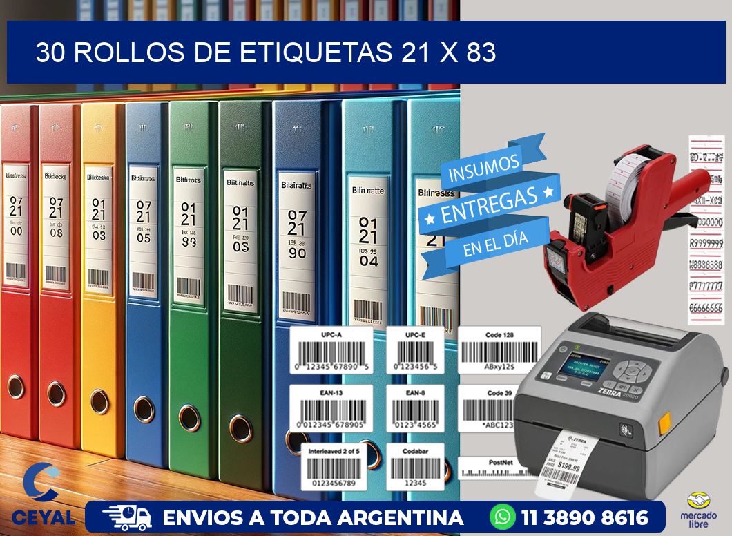 30 ROLLOS DE ETIQUETAS 21 x 83