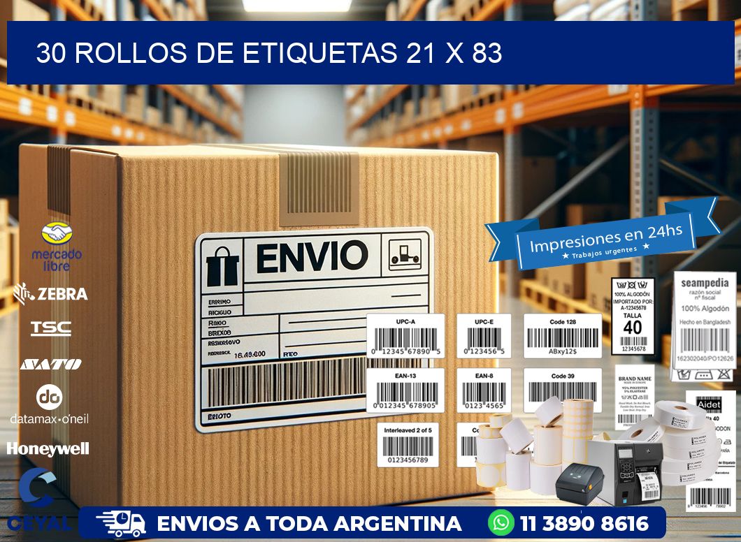 30 ROLLOS DE ETIQUETAS 21 x 83
