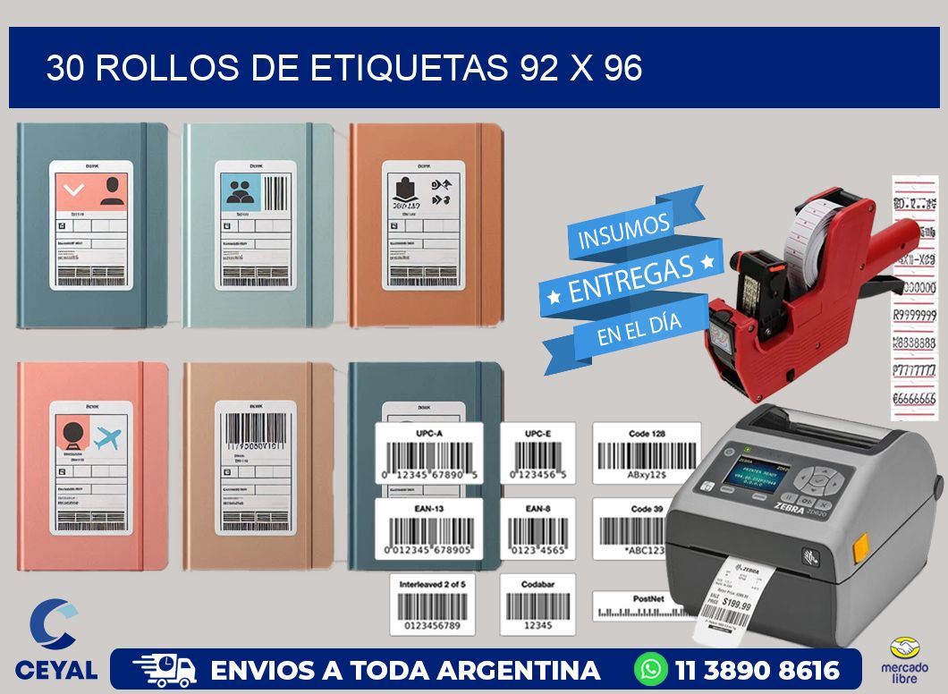 30 ROLLOS DE ETIQUETAS 92 x 96