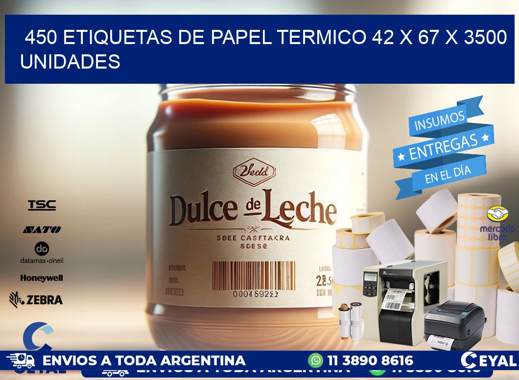 450 ETIQUETAS DE PAPEL TERMICO 42 x 67 X 3500 UNIDADES