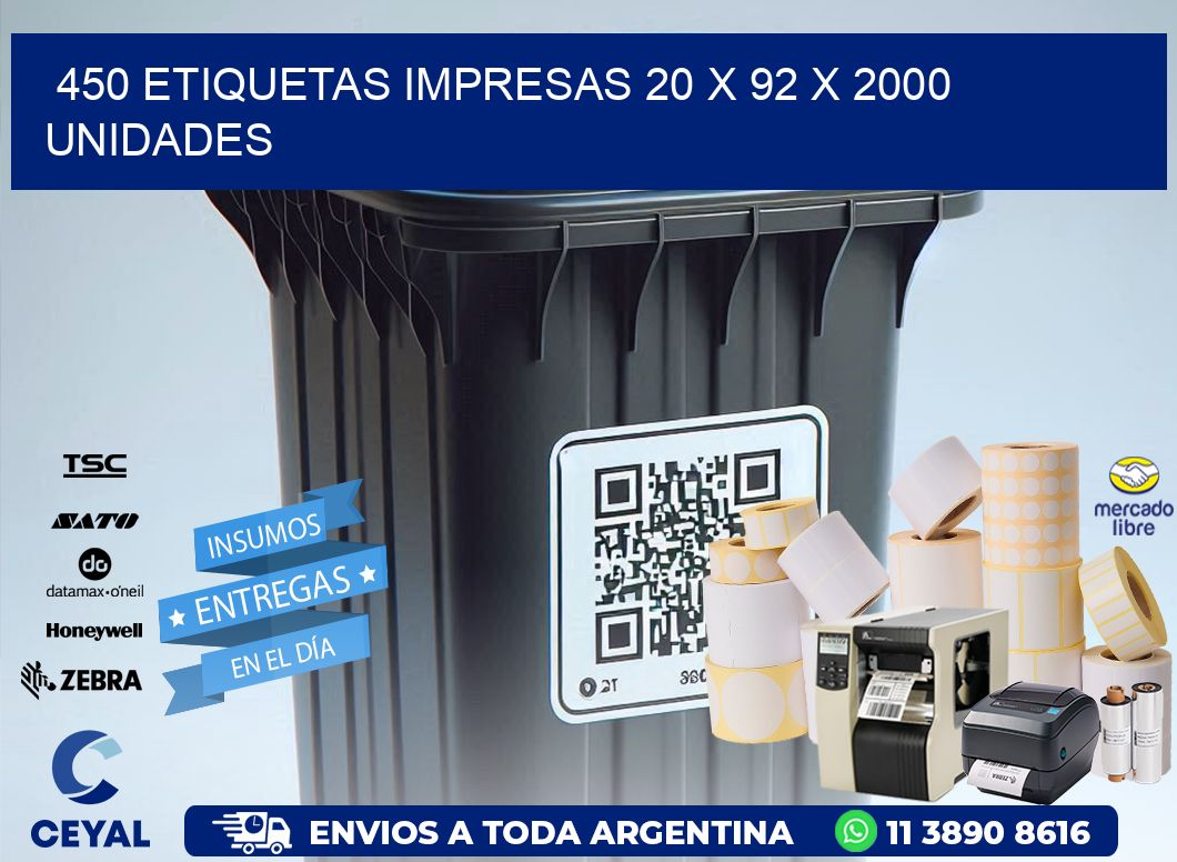450 ETIQUETAS IMPRESAS 20 x 92 X 2000 UNIDADES
