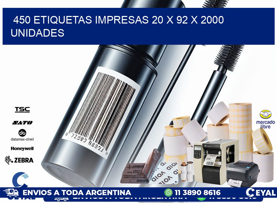 450 ETIQUETAS IMPRESAS 20 x 92 X 2000 UNIDADES