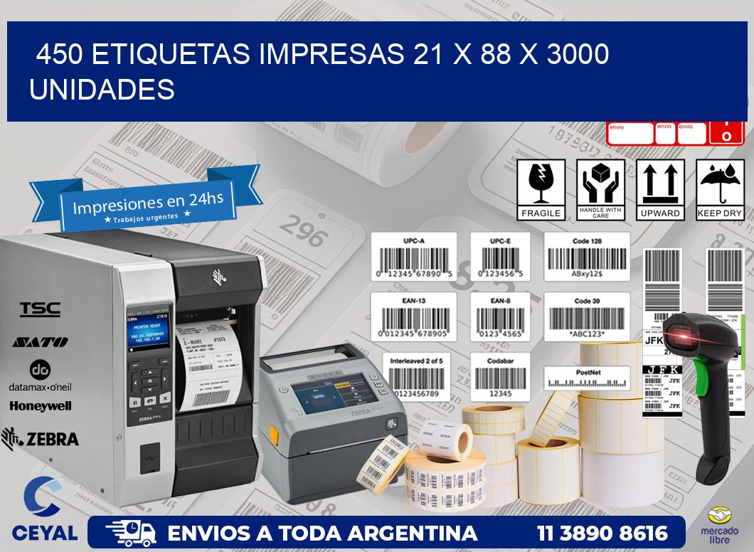 450 ETIQUETAS IMPRESAS 21 x 88 X 3000 UNIDADES