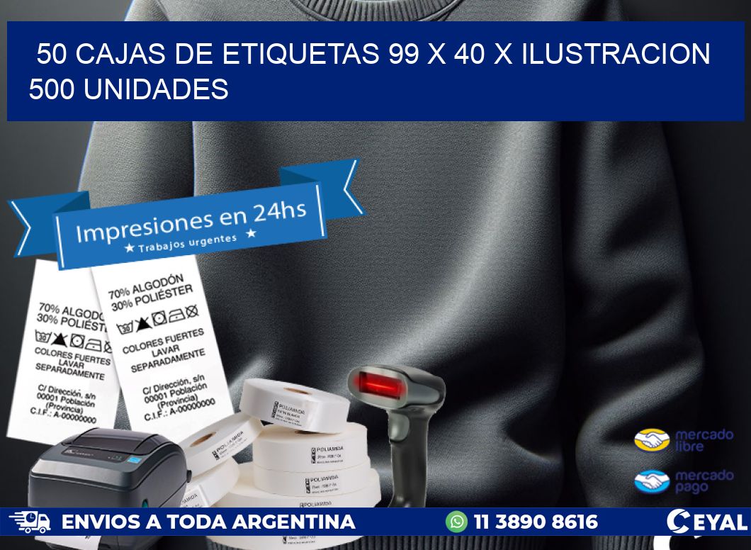 50 CAJAS DE ETIQUETAS 99 x 40 X ILUSTRACION 500 UNIDADES