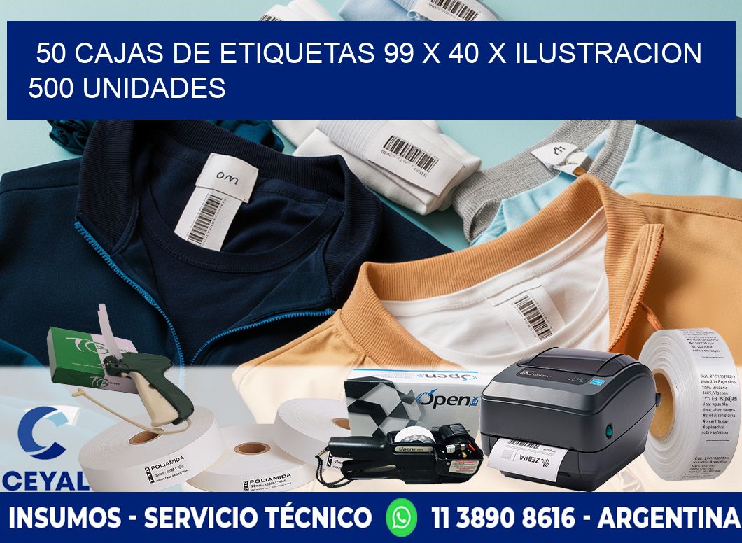50 CAJAS DE ETIQUETAS 99 x 40 X ILUSTRACION 500 UNIDADES