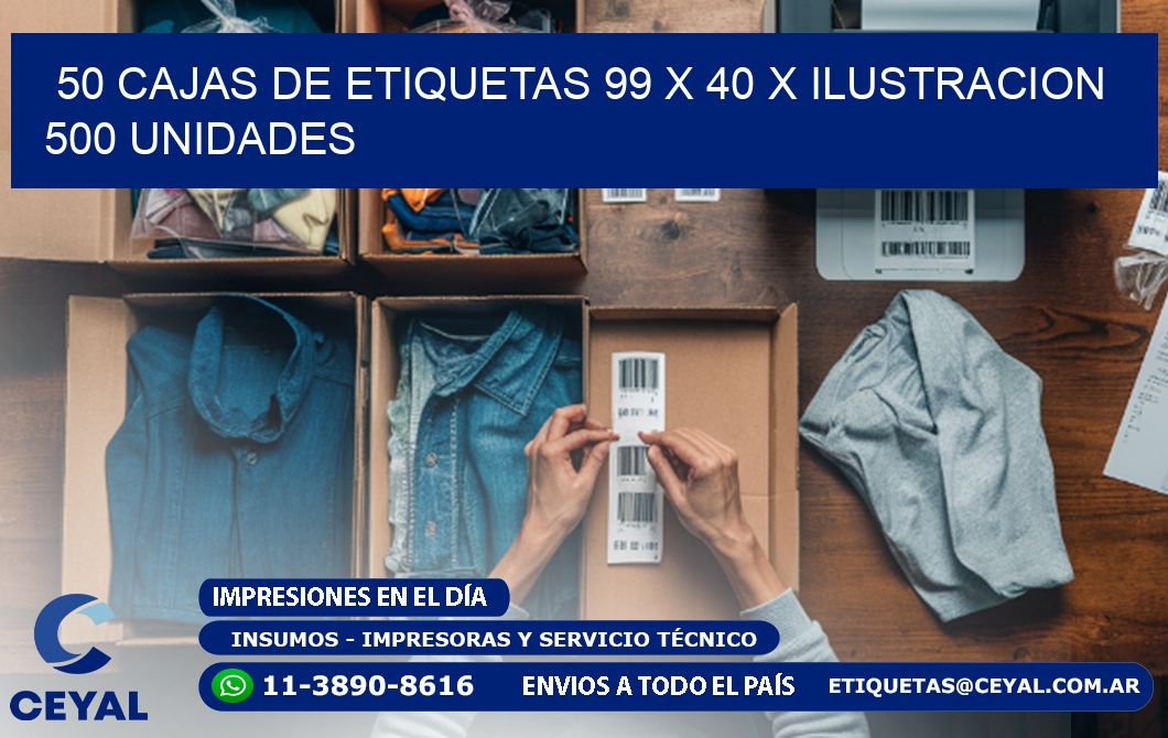 50 CAJAS DE ETIQUETAS 99 x 40 X ILUSTRACION 500 UNIDADES