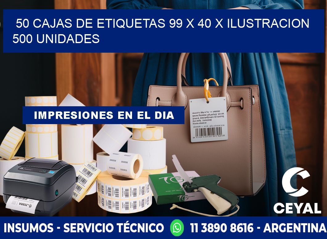 50 CAJAS DE ETIQUETAS 99 x 40 X ILUSTRACION 500 UNIDADES