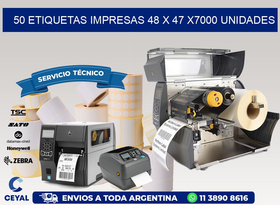 50 ETIQUETAS IMPRESAS 48 x 47 X7000 UNIDADES
