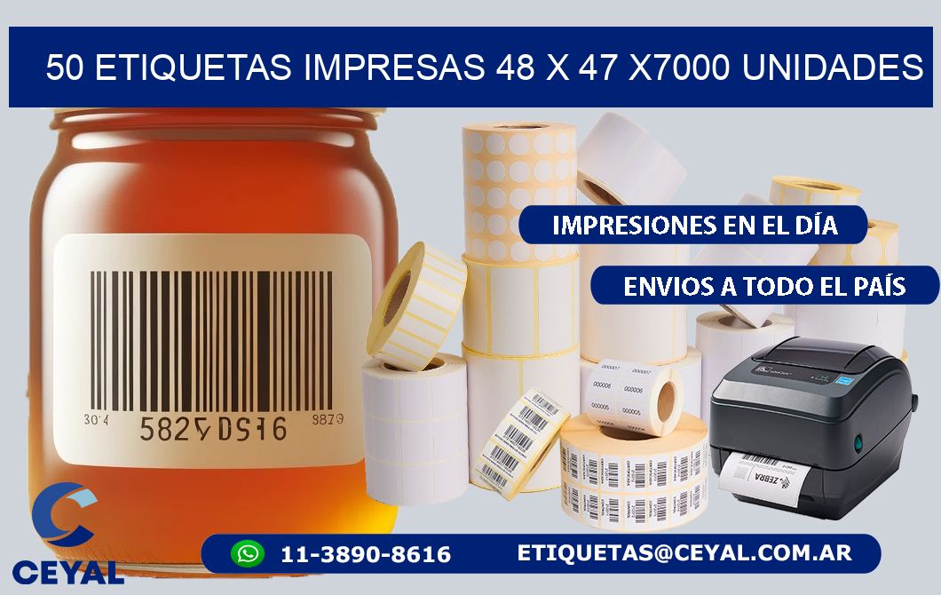 50 ETIQUETAS IMPRESAS 48 x 47 X7000 UNIDADES