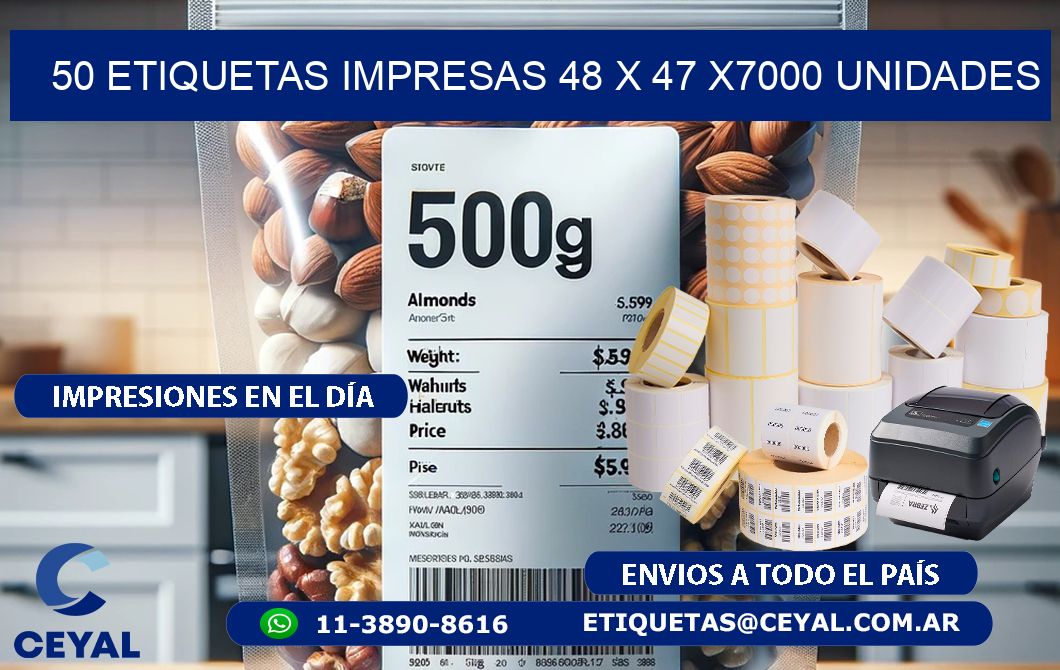 50 ETIQUETAS IMPRESAS 48 x 47 X7000 UNIDADES