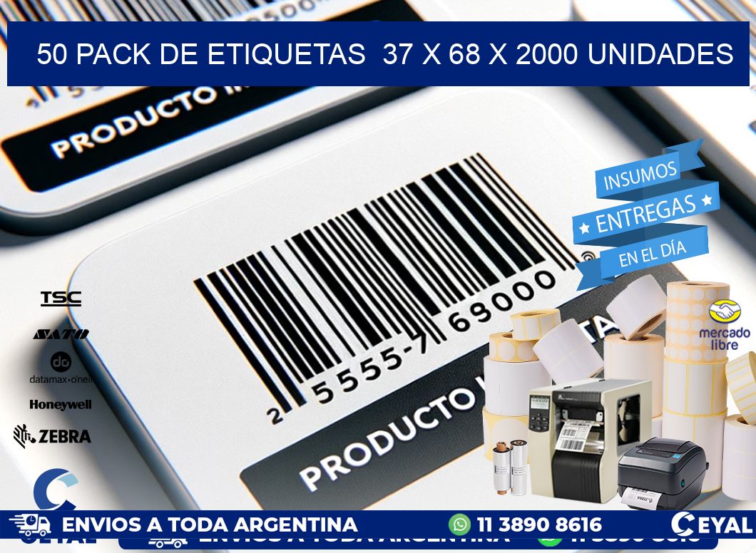 50 PACK DE ETIQUETAS  37 x 68 X 2000 UNIDADES