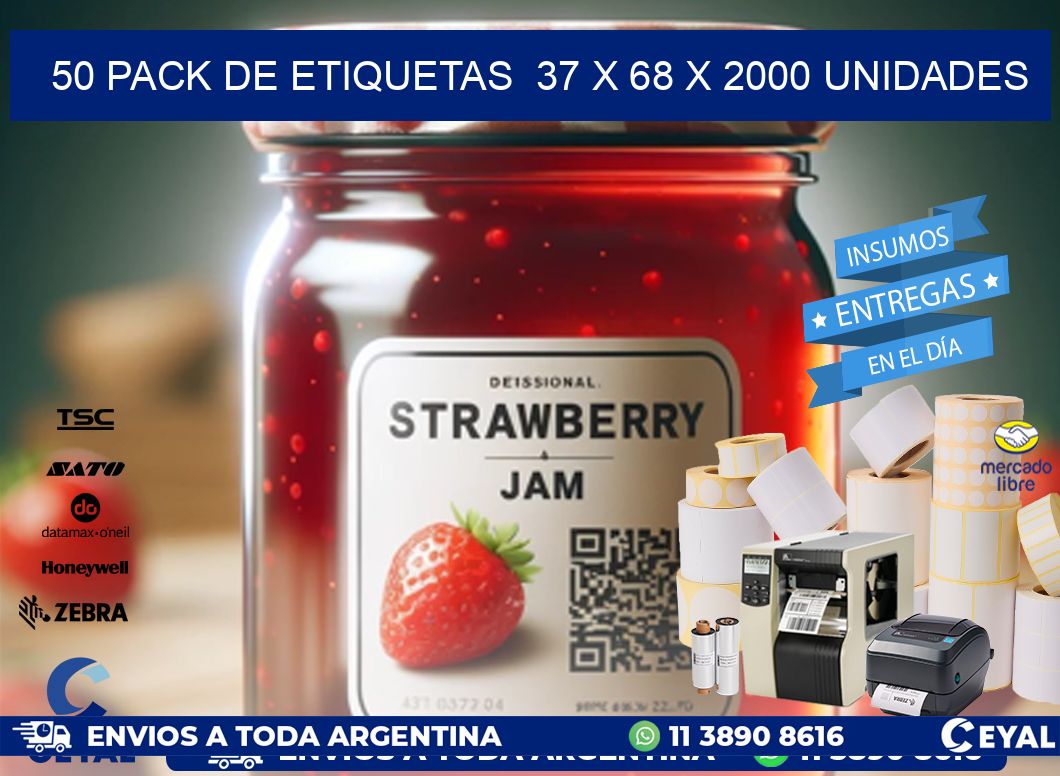 50 PACK DE ETIQUETAS  37 x 68 X 2000 UNIDADES