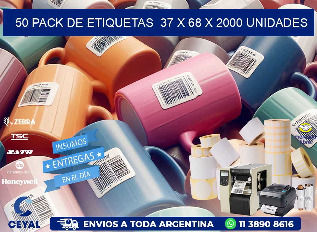 50 PACK DE ETIQUETAS  37 x 68 X 2000 UNIDADES