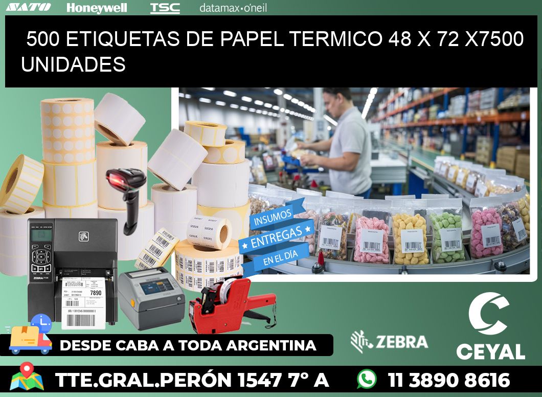 500 ETIQUETAS DE PAPEL TERMICO 48 x 72 X7500 UNIDADES