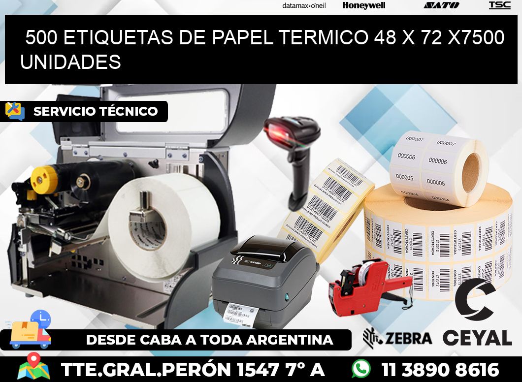 500 ETIQUETAS DE PAPEL TERMICO 48 x 72 X7500 UNIDADES