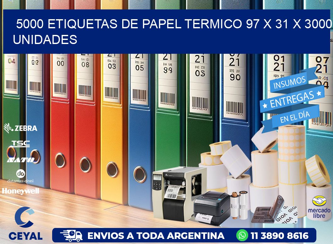 5000 ETIQUETAS DE PAPEL TERMICO 97 x 31 X 3000 UNIDADES