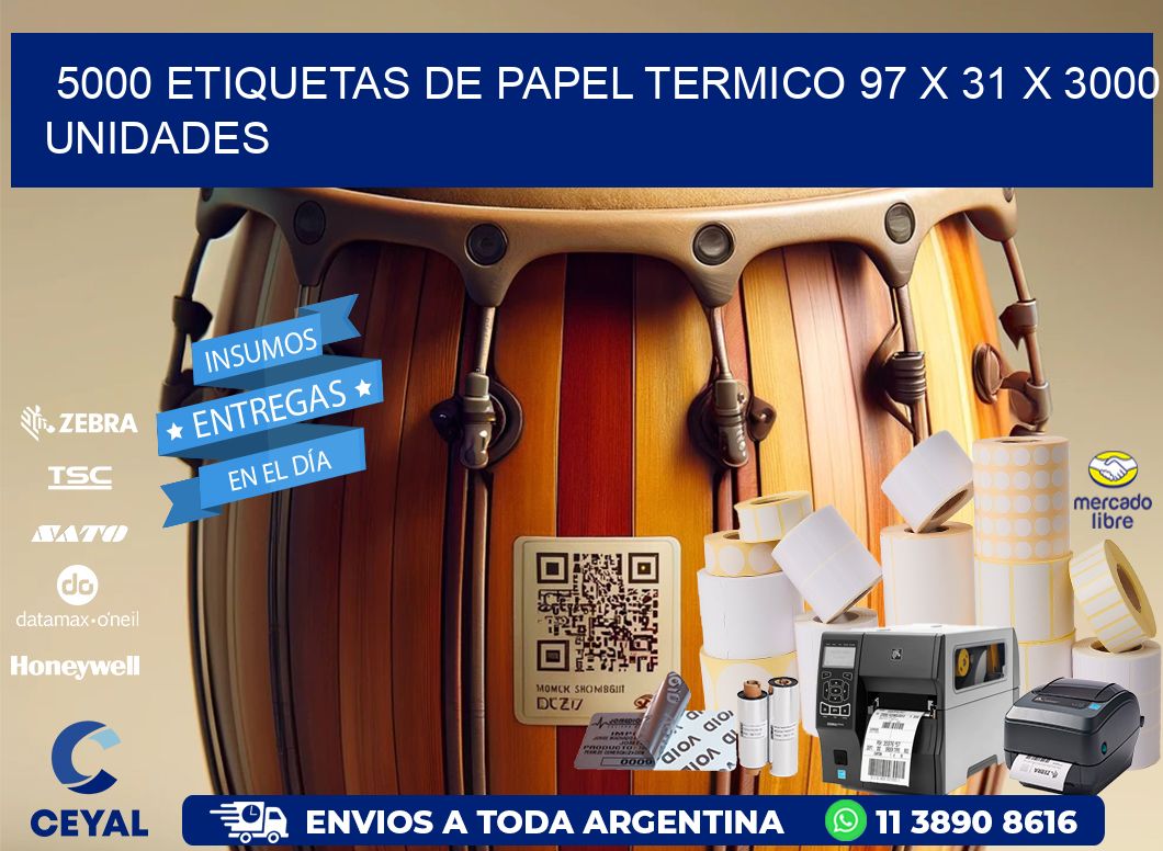 5000 ETIQUETAS DE PAPEL TERMICO 97 x 31 X 3000 UNIDADES