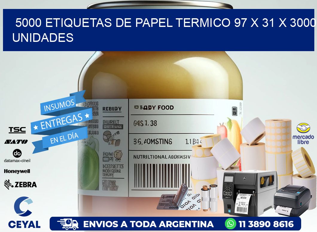 5000 ETIQUETAS DE PAPEL TERMICO 97 x 31 X 3000 UNIDADES