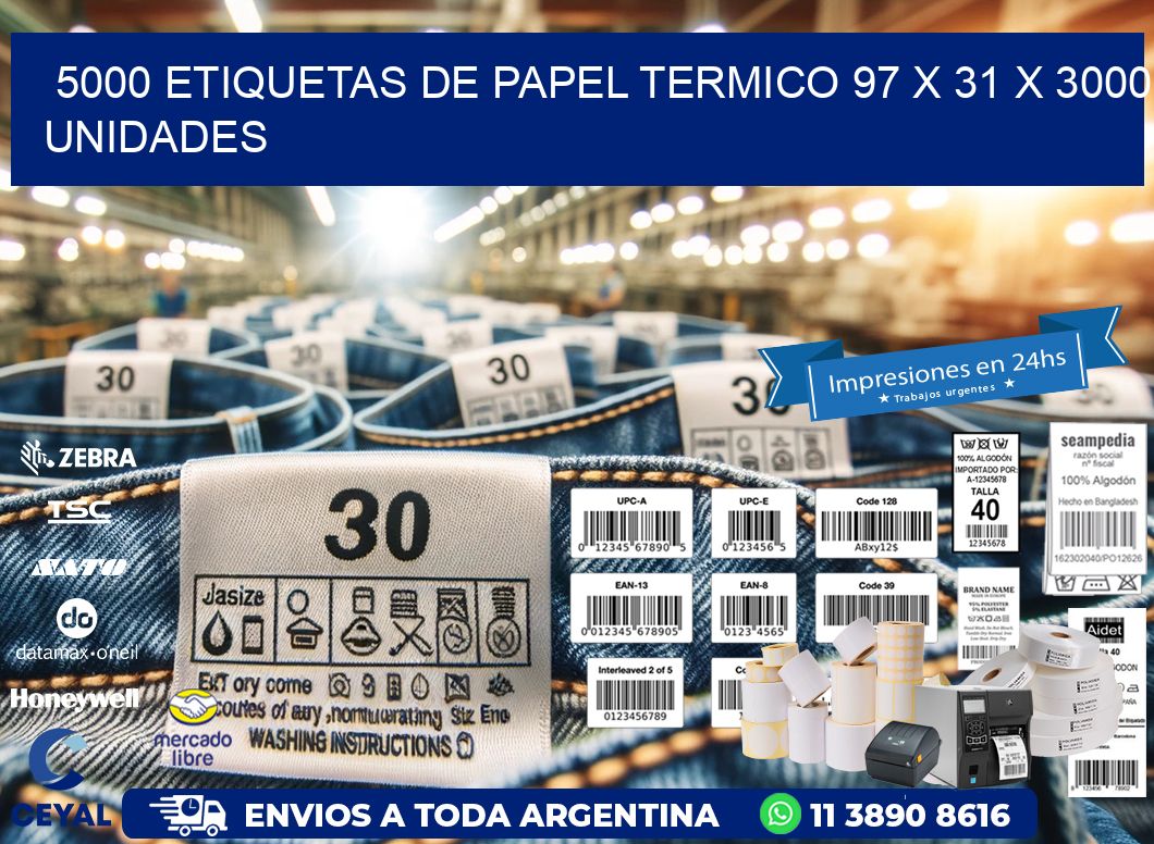 5000 ETIQUETAS DE PAPEL TERMICO 97 x 31 X 3000 UNIDADES