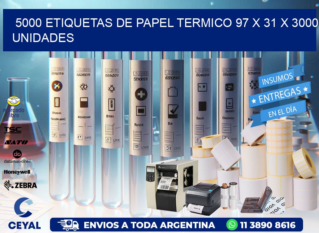 5000 ETIQUETAS DE PAPEL TERMICO 97 x 31 X 3000 UNIDADES