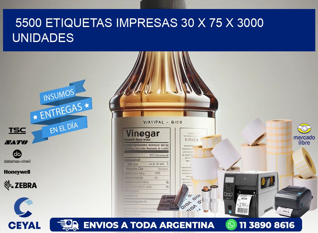 5500 ETIQUETAS IMPRESAS 30 x 75 X 3000 UNIDADES