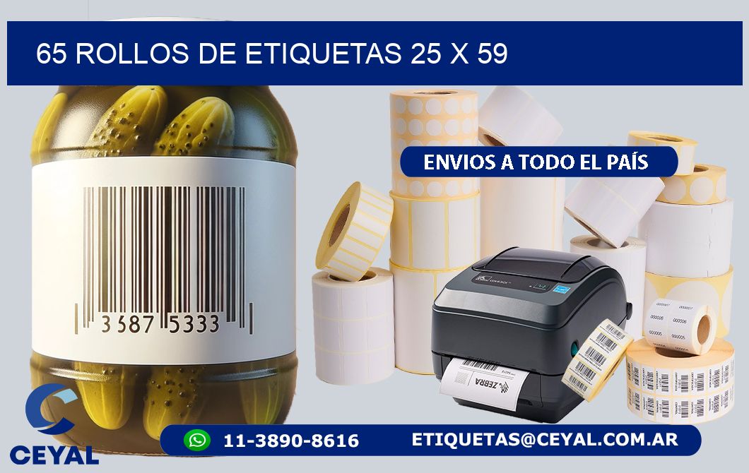 65 ROLLOS DE ETIQUETAS 25 x 59