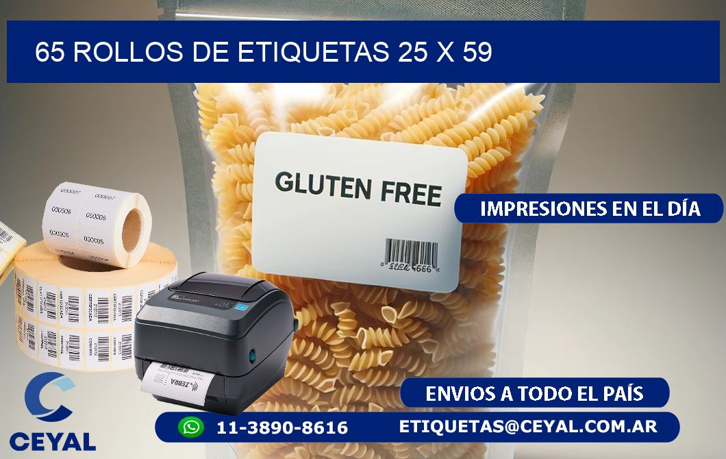 65 ROLLOS DE ETIQUETAS 25 x 59