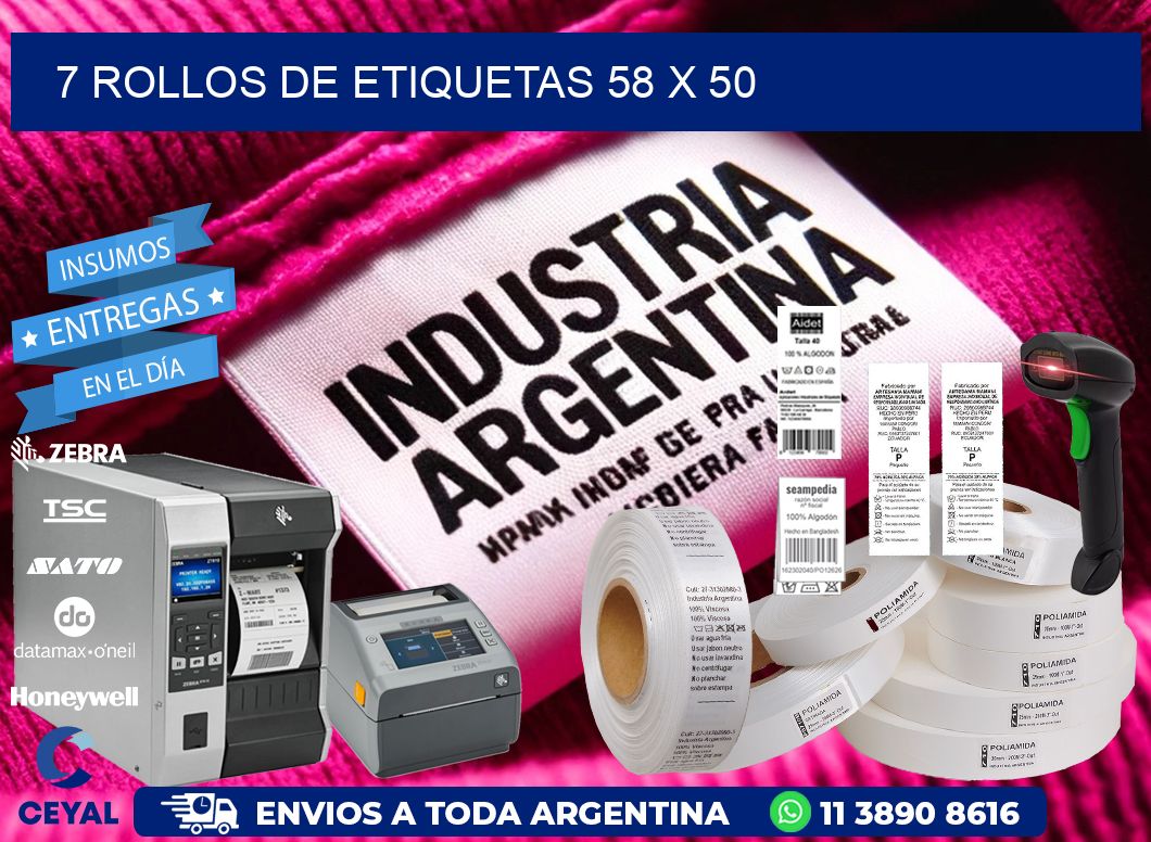 7 ROLLOS DE ETIQUETAS 58 x 50