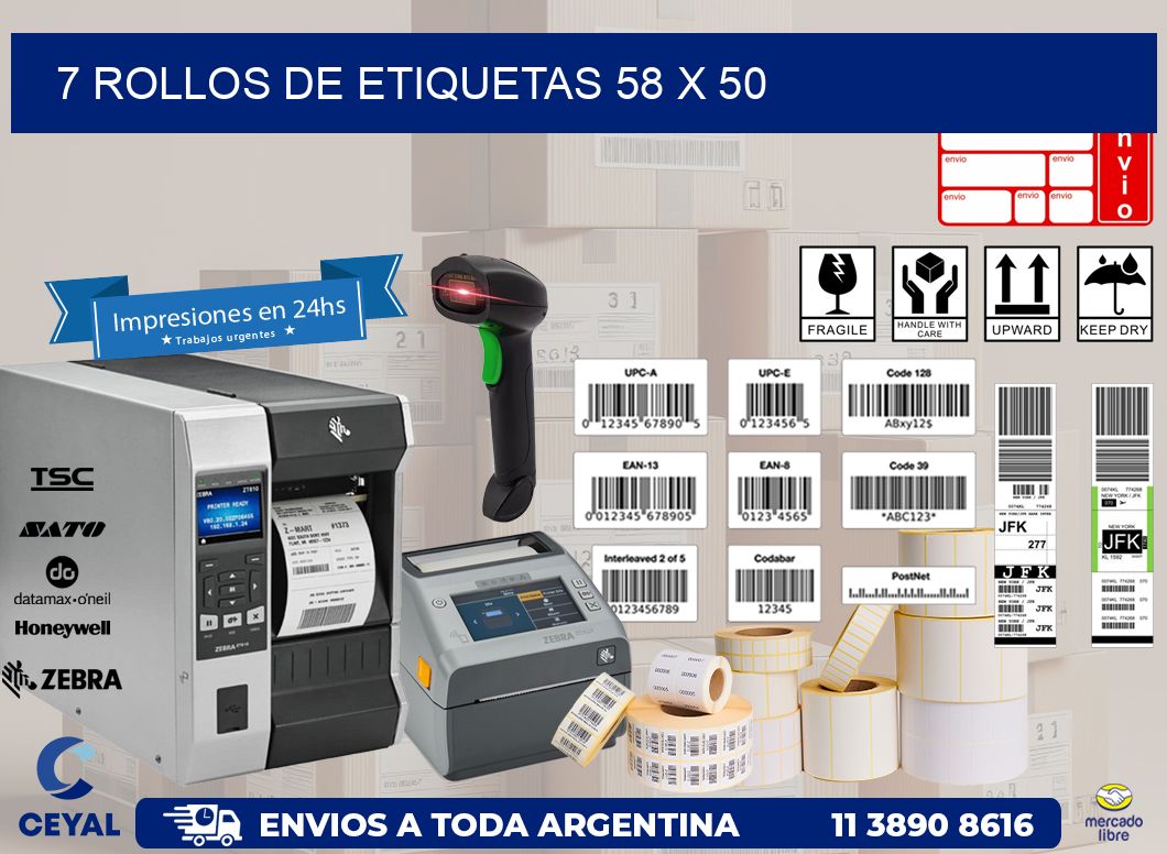 7 ROLLOS DE ETIQUETAS 58 x 50