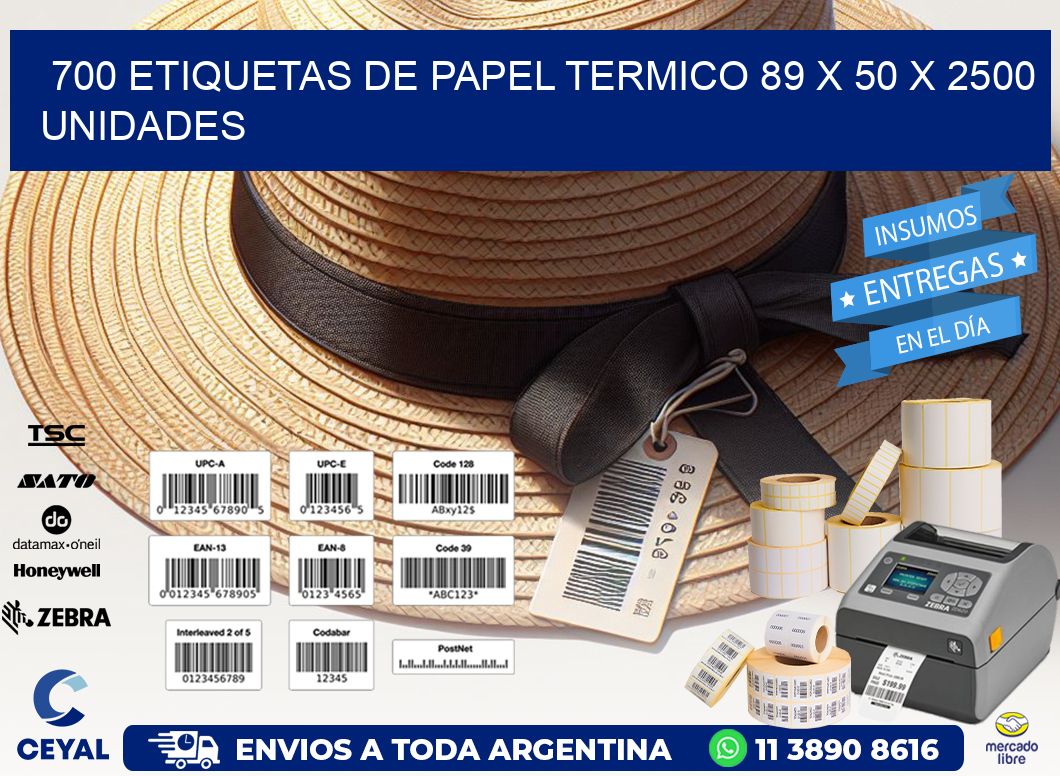 700 ETIQUETAS DE PAPEL TERMICO 89 x 50 X 2500 UNIDADES