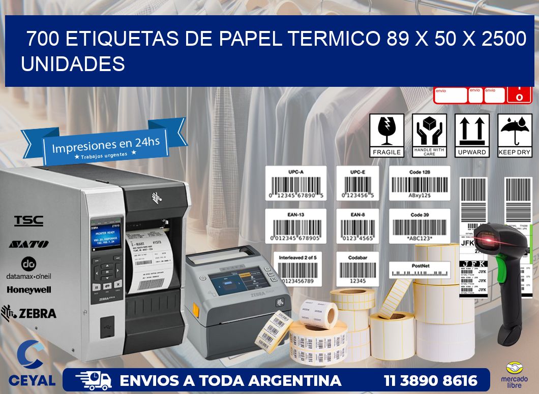 700 ETIQUETAS DE PAPEL TERMICO 89 x 50 X 2500 UNIDADES