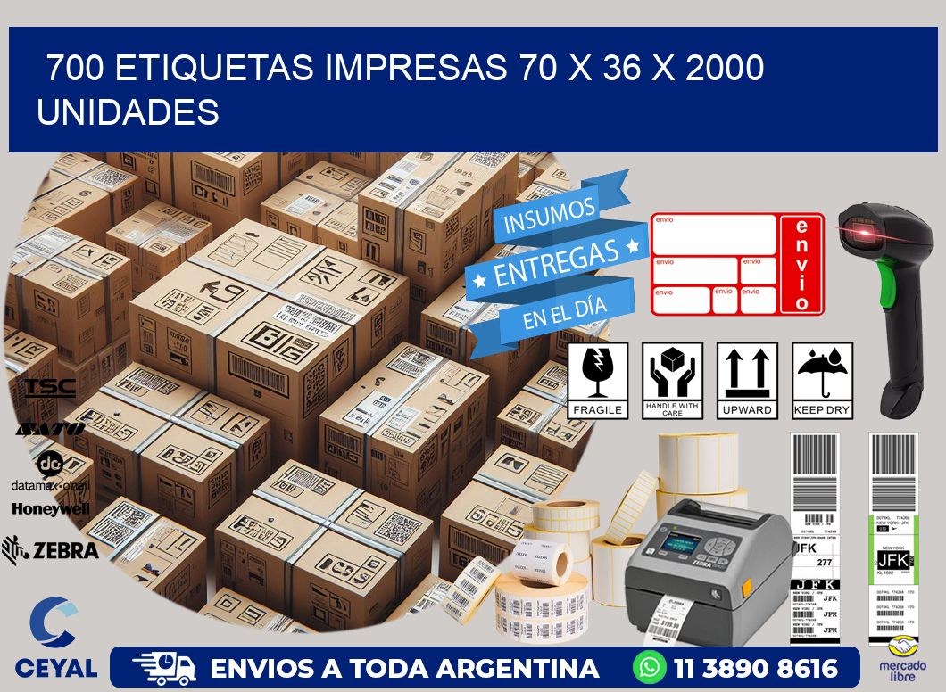 700 ETIQUETAS IMPRESAS 70 x 36 X 2000 UNIDADES