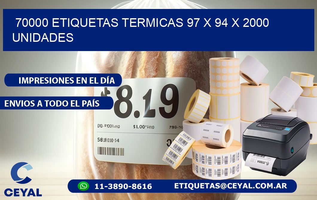 70000 ETIQUETAS TERMICAS 97 x 94 X 2000 UNIDADES