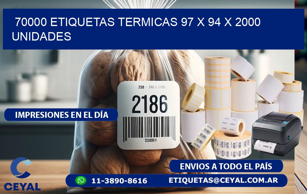 70000 ETIQUETAS TERMICAS 97 x 94 X 2000 UNIDADES