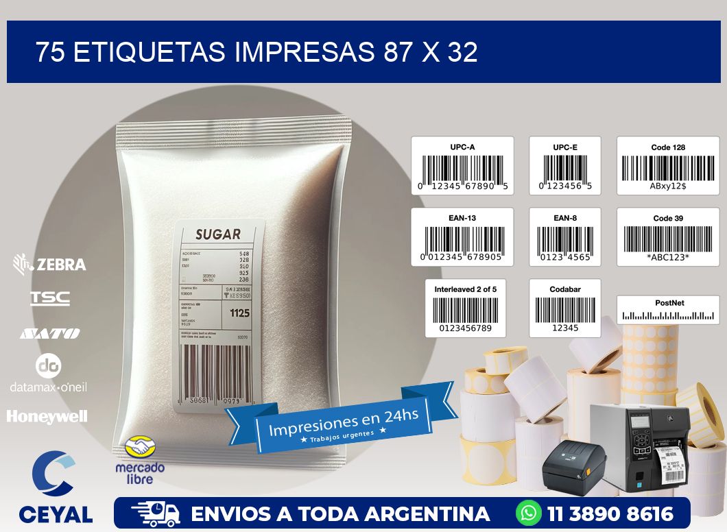 75 ETIQUETAS IMPRESAS 87 x 32