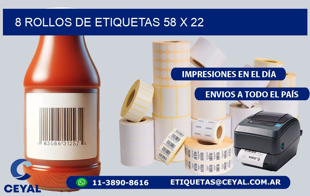 8 ROLLOS DE ETIQUETAS 58 x 22
