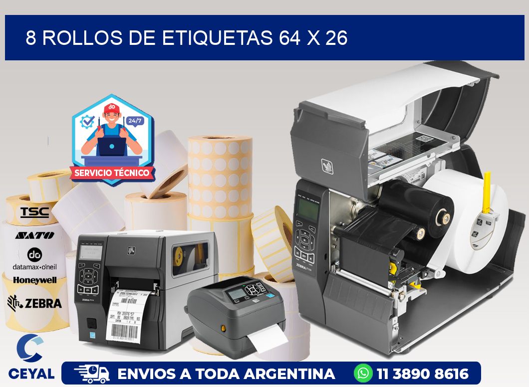 8 ROLLOS DE ETIQUETAS 64 x 26