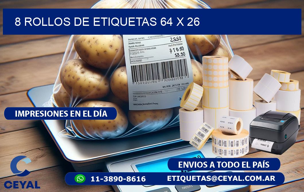 8 ROLLOS DE ETIQUETAS 64 x 26