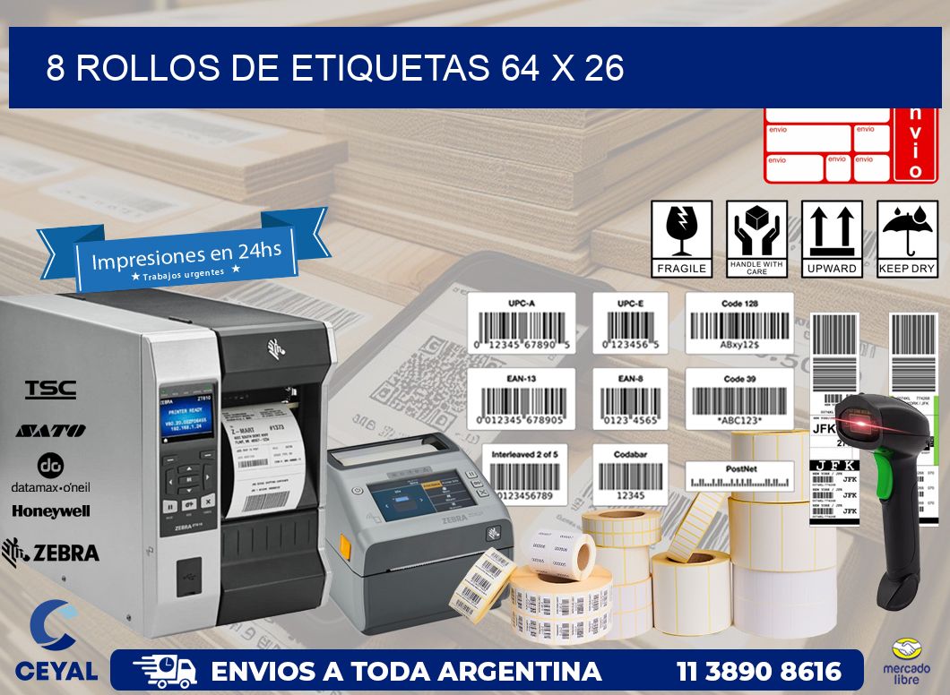 8 ROLLOS DE ETIQUETAS 64 x 26