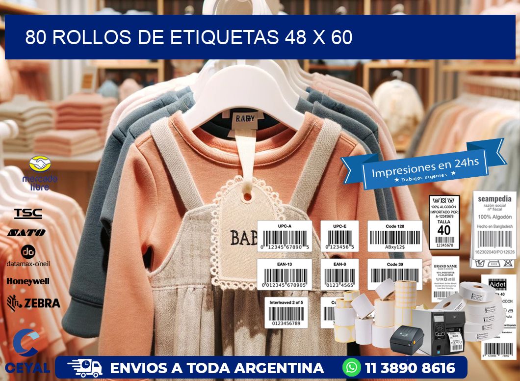 80 ROLLOS DE ETIQUETAS 48 x 60